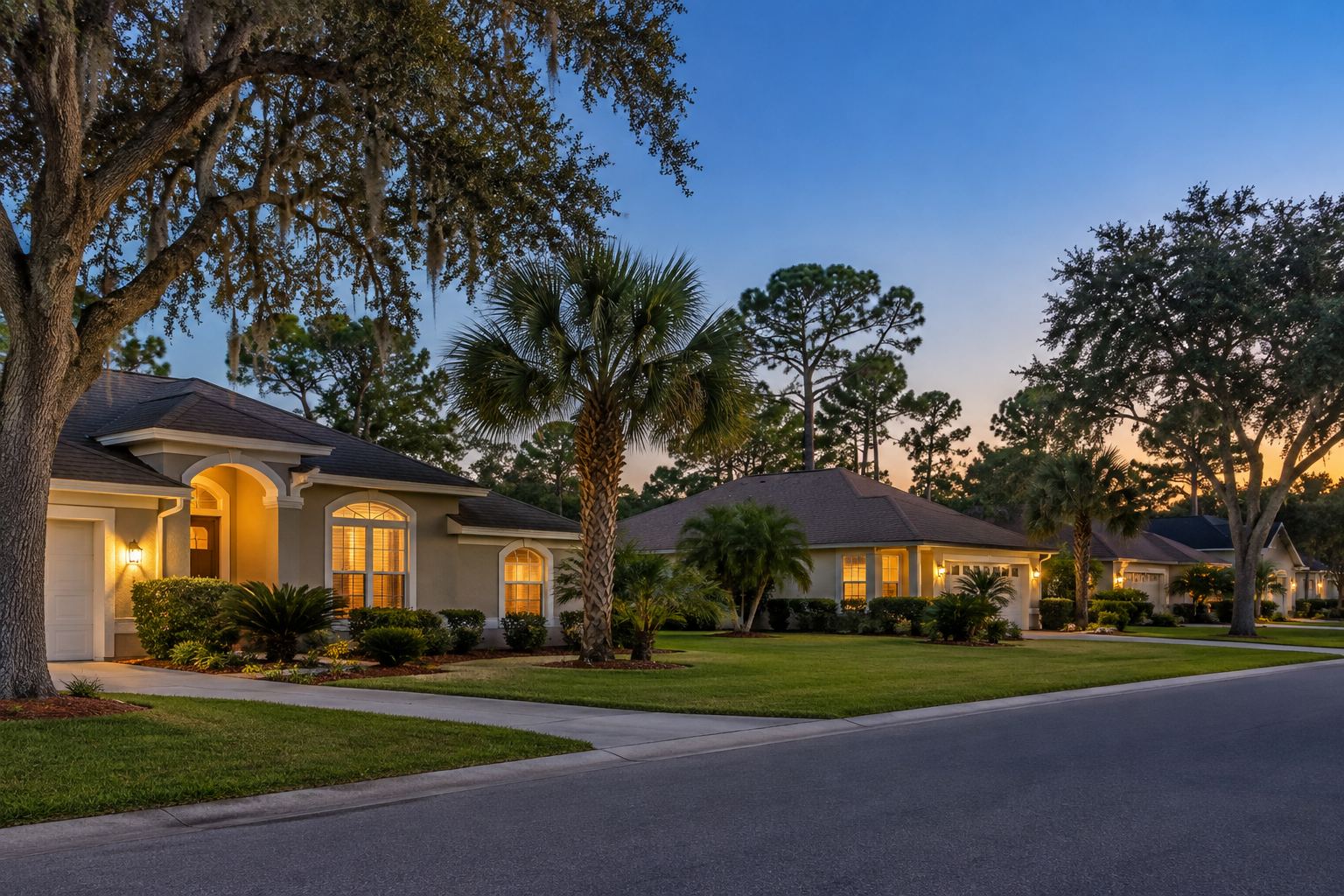 A Citrus County home at dusk, illustrative